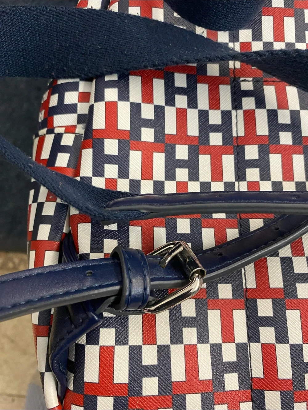 Tommy Hilfiger Red, Navy & White Monogram Pattern Backpack Unisex)